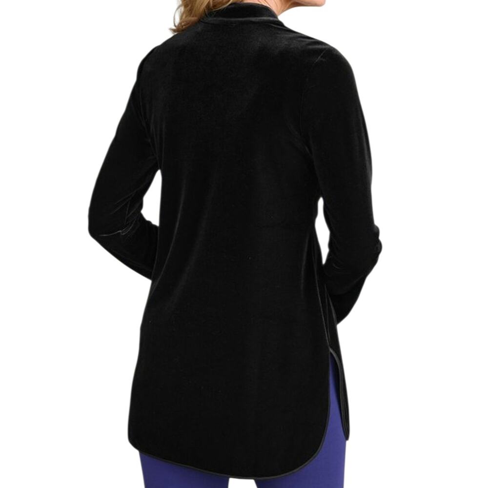 Soft Surroundings Tai Velvet Black Tunic SZ M Mandarin Collar Zen Minimalist Art - Picture 3 of 16